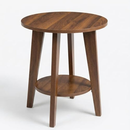 Small Round Side Table-17.7" Cute End Table with 2-Tier Storage | Waterproof Low Nightstand for Kids Room,Nursery,Small Spaces,Plant Stand&Bean Bag(Walnut) - color: Walnut
