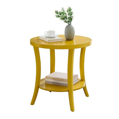 Roundhill Furniture Perth Contemporary Round End Table with Shelf - color: Yellow