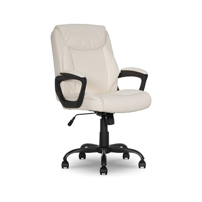 Amazon Basics Classic Puresoft PU Padded Mid-Back Office Chair with Armrest, Height Adjustable, Easy to Assemble, 26"D x 23.75"W x 42"H, Cream - color: Cream