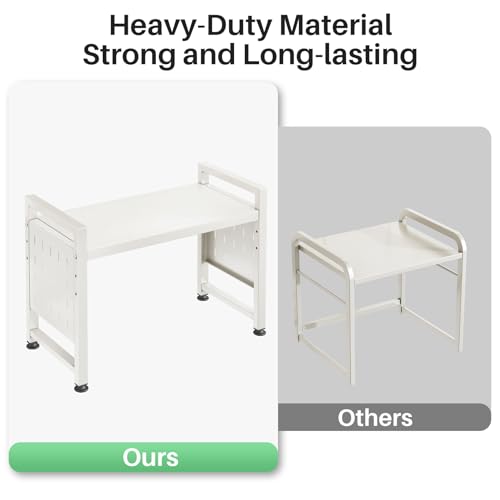 Microwave Stand, 2-Tier Expandable(17.4"-27.4") Microwave Oven Rack, Heavy Duty Adjustable Shelf with 9 hooks, Kitchen Organizer Storage Shelves for Pantry, Countertop, Coffee Bar, Office, Dorm, White - style: 2 Tier-White