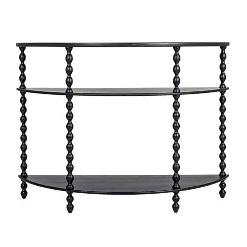 Creative Co-Op 3-Tier Curved Accent Table with Beveled Shelves and Doweled Legs, Matte Black Finish - color: Black, size: 47.25"L x 15.75"W x 34.5"H