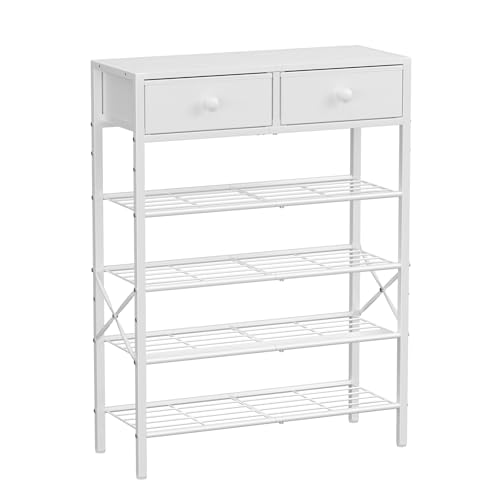 Shoe Rack for Entryway, 5 Tier Shoe Organizer with 2 Non-Woven Drawers, Metal Storage Shoe Shelf for 16-20 Pairs of Shoes, with Wooden Top and Steel Frame, Shoe Stand for Closet Greige - color: Greige, size: 5-Tier