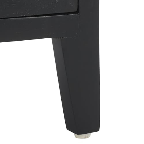 SAFAVIEH Furniture - Thea 1-Door Carved Nightstand - Black - Mango Wood - Artisan Global Design - Ideal for Bedroom, 20" W x 14" D x 26" H - Fully Assembled (NST5300D) - color: Black