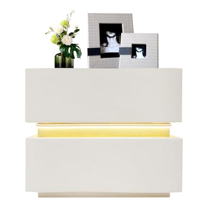 Minimalist Nightstand with LED Light, Wooden Bedside Table with 2 Drawers Small Modern Side Table for Bedroom Dorm Small Spaces - size: 2 Drawer