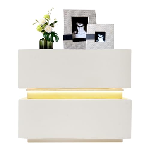 Minimalist Nightstand with LED Light, Wooden Bedside Table with 2 Drawers Small Modern Side Table for Bedroom Dorm Small Spaces - size: 2 Drawer