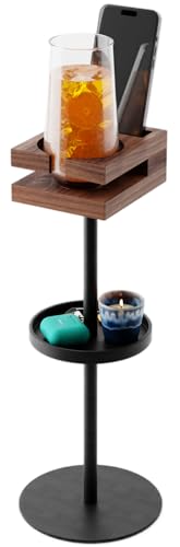 Drink Table for Small Spaces - Slim Pedestal Side Table with Real Wood Top & Stable Base for Coffee & Cocktails - Ideal for Tight Living Room & Bedroom Spaces (Walnut) - color: Walnut