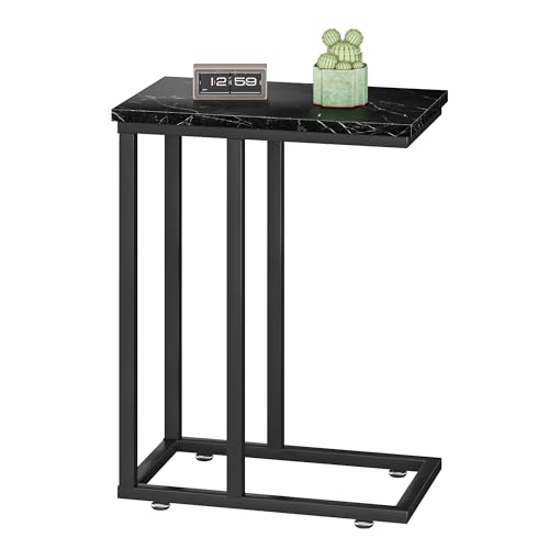 VECELO Universal C-Shaped Side Table, Multi-Functional Snack & TV Tray for Living Room, Bedroom, Black Marble (1 Set) - color: Black Marble, size: 1 Set