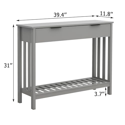 TaoHFE Grey Narrow Console Table with Drawer Storage Shelf, Modern Wooden Entryway Sofa Table, 39 Inch Slim Behind Couch Table, Side Display Console Table for Living Room,Office,Grey - color: Grey