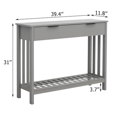 TaoHFE Grey Narrow Console Table with Drawer Storage Shelf, Modern Wooden Entryway Sofa Table, 39 Inch Slim Behind Couch Table, Side Display Console Table for Living Room,Office,Grey - color: Grey