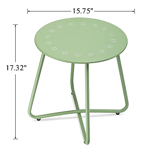 danpinera Outdoor Side Tables with Flower Cut Outs, Weather Resistant Steel Patio Side Table, Small Round Outdoor End Table Metal Side Table for Patio Yard Balcony Garden Green - color: Green
