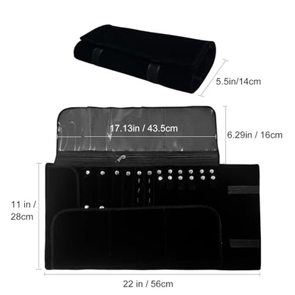 Velvet Travel Jewelry Case Roll Bag Organizer for Necklace Bracelet Earrings Ring - color: Black
