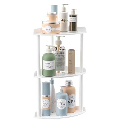 Sezanrpt 3 Tier Countertop Corner Organizer Shelf 7x7x15.7 Inch, White Countertop Acrylic Bathroom Corner Shelf, Vanity Storage Organizer for Cosmetics, Toiletries - color: White, size: 7x7x15.7 Inch