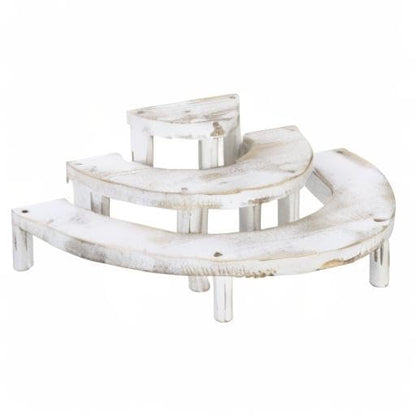 MyGift 3 Tier Wooden Display Riser Stand, Cupcake Stand & Perfume Organizer, Rustic Whitewashed Tiered Display Shelf for Desserts, Nail Polish, Makeup, Plants & Collectibles - color: Whitewashed