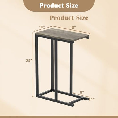 Giantex C Shaped End Table Set of 2, Small Side Tables for Sofa, Couch Tables that Slide Under with Metal Frame, Industrial TV Tray Table for Small Spaces, C Table for Living Room Bedroom, Greige - color: Greige