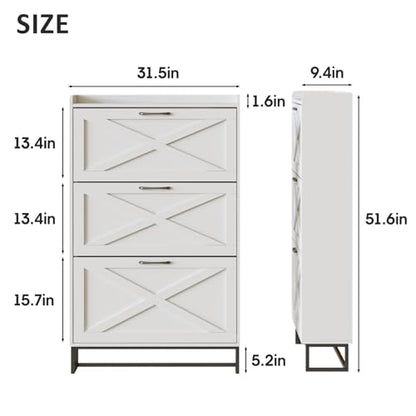Maupvit Shoe Storage Cabinet with 3 Flip Drawers, Freestanding Organizer with Metal Legs for Entryway, Narrow Shoe Rack Cabinet, White - color: White, style: 3-Drawers