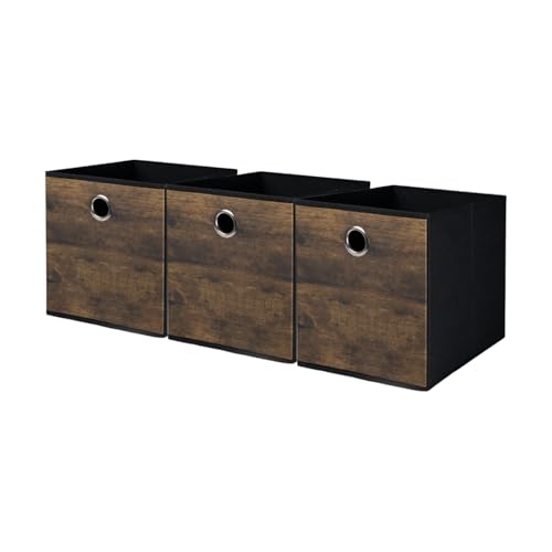 Decorative Thickened Fabric Storage Cube Bins with Wood Look,Sturdy Cube Storage Basket home Space-saving organization Boxes for Cube Storage Unit Shelves,Closet,Office,Nursery,Dorm,3 Pack(12x12x12in) - size: Medium-11.8x11.8x11.8inch