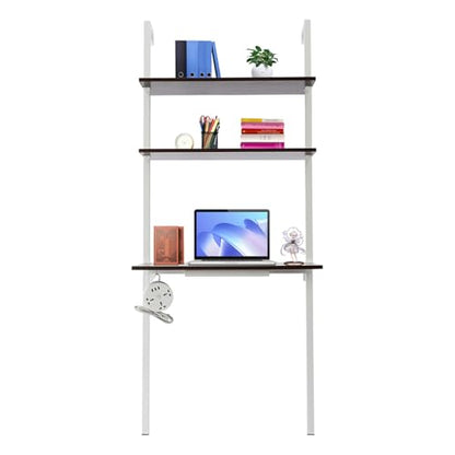 Wall Mounted Desk Computer Writing Table, Industrial Wall Mount Ladder, 3 Tier Computer Desk for Home Office Student Dormitories (Brown+White) - color: Brown+white