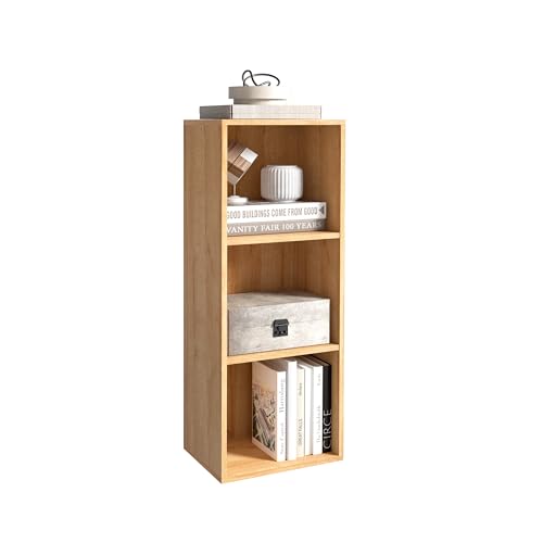 Wooden 3 Cube Storage Organizer, 3 Tier Storage Cubes Storage Display Cubby, Freestanding DIY Closet Shelving Unit for Living Room Bedroom Office (Oak, 3 Cube-W(11.8inch) - color: Oak, size: 3 Cube-W(11.8inch)
