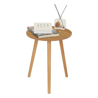 AWASEN Round Side Table, Small End Table for Living Room, Modern Accent Coffee Side Table with Solid Wood Legs for Small Space, Easy Assembly, Brown - color: Brown Walnut