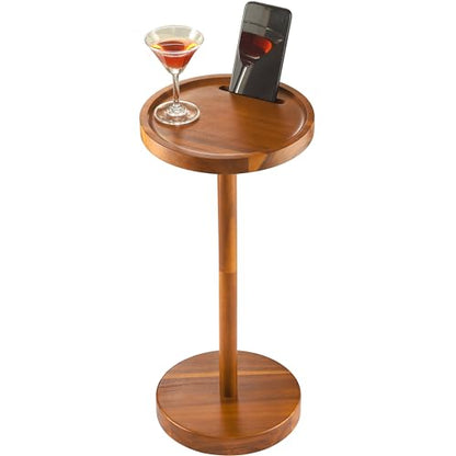 BLUEWEST Drink Table, 22" Tall Compact Side Table with Phone Slot and Weighted Base, Durable Pedestal Table Accent for Living Room, Bedroom, or Office, Cocktail and Martin (1, Acacia) - color: Acacia