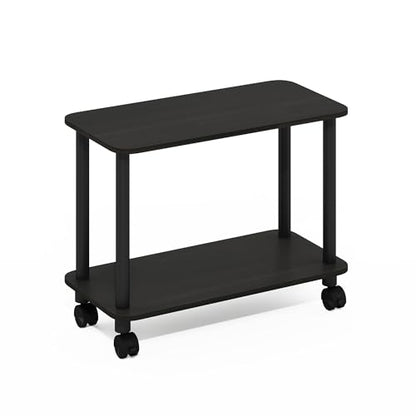 Furinno Turn-N-Tube Side Table, 2-Tier Sofa End Table with Wheels, Toolless Assembly Night Stand, Bedside Table with Open Shelf, for Living Room, Bedroom, Dark Espresso - color: Dark Espresso/Black