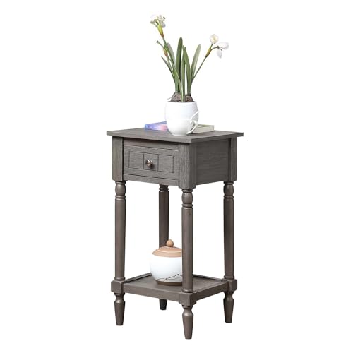 Convenience Concepts French Country Khloe 1 Drawer Accent End Table 14" - Traditional Farmhouse Side Table with Storage Drawer and Shelf for Living Room, Wirebrush Dark Gray - color: Wirebrush Dark Grey