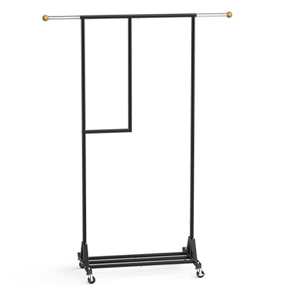 Rolling Clothing Rack with Bottom Storage Shelf & lockable Casters, Multi-tier Retractable Sturdy Garment Rack for Hanging Coats, Dresses - Ideal for Bedroom, Closet & Laundry Room ( Taller version ) - color: Multi-tier (67.3 H")