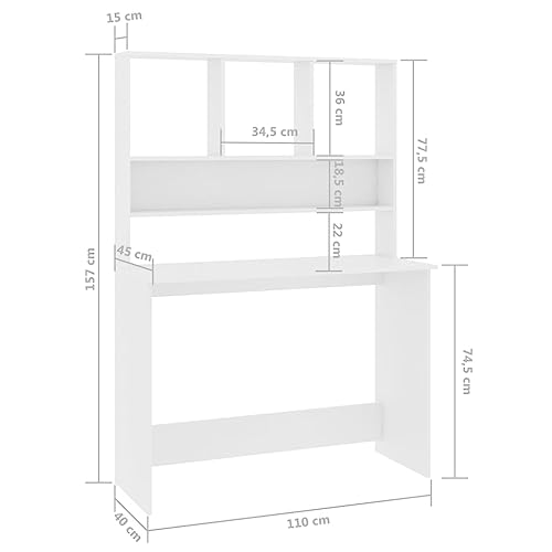 White Computer Desk with Shelves, Modern Rectangular Writing Table for Home Office, Engineered Wood Workstation for Bedroom Study Room - color: White