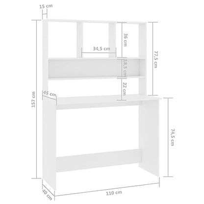 White Computer Desk with Shelves, Modern Rectangular Writing Table for Home Office, Engineered Wood Workstation for Bedroom Study Room - color: White