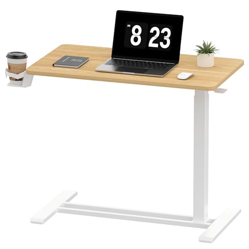 FLEXISPOT Adjustable C Table with Wheels, Mobile Snack Side End Table Sofa Couch Bedside Table Laptop Rolling Cart TV Tray Night Stand Small Space Side Table,(31.5" W x 17.7" D,Maple) - color: Maple, size: 32x18