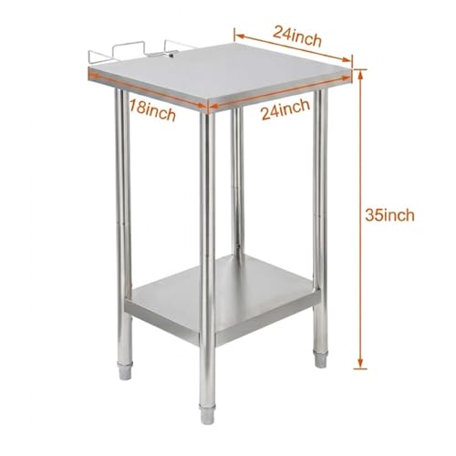 Garvee Stainless Steel Straight Edge Work Table 24 inch Double Layer with Garbage Shelf, Heavy Duty Commercial Prep Table, 24x18x35 inch, 0.7mm Thick - size: 24*18*35 inch - with trash rack