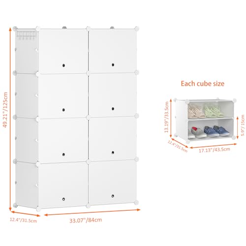 HOMIDEC Shoe Rack, 8 Tier Shoe Storage Cabinet 32 Pair Plastic Shoe Shelves Organizer for Closet Hallway Bedroom Entryway - color: White, style: 2 by 8