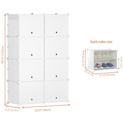 HOMIDEC Shoe Rack, 8 Tier Shoe Storage Cabinet 32 Pair Plastic Shoe Shelves Organizer for Closet Hallway Bedroom Entryway - color: White, style: 2 by 8