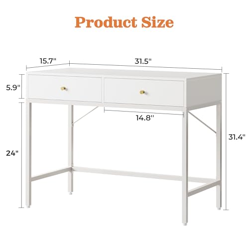 SUPERJARE Vanity Desk with Drawers, 31.5 inch Computer Desk, Modern Simple Home Office Desks, Makeup Dressing Table for Bedroom - White - color: White, size: 31.5 inch