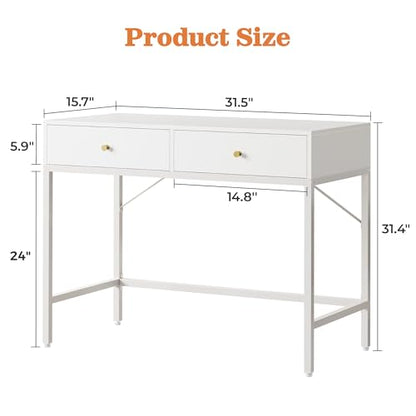 SUPERJARE Vanity Desk with Drawers, 31.5 inch Computer Desk, Modern Simple Home Office Desks, Makeup Dressing Table for Bedroom - White - color: White, size: 31.5 inch