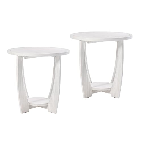 COZAYH Rustic Farmhouse end Table X 2P with Storage Shelf, French Country Accent Side Table for Family, Dinning or Living Room, Small Spaces, Modern, Round, White - color: White