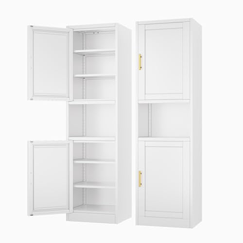 Ckzbx Tall Narrow Storage Cabinet 66.93" H Tall Bathroom Cabinets Metal Pantry Cabinet, 4 Adjustable Shelves for Kitchen, Home Office, Living Room, Dinning Room (16 inches Wide White) - color: White, size: 2Door-16"W
