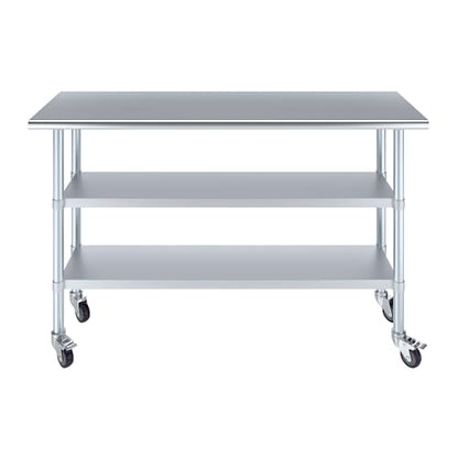 AmGood Stainless Steel Work Table with 2 Shelves and Casters | Metal Utility Table On Wheels (Stainless Steel Work Table with 2 Shelves + Casters, 60" Long x 18" Deep) - size: 60" Long x 18" Deep