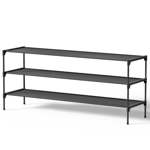 Kitsure Shoe Rack - Non-Woven Shoe Rack Shelf, 43.3" Wide - 3 Tier, Black | Shoe Organizer for Closet, Entryway, Garage, Stackable Shoe Shelves, college dorm&apartment essentials - color: Black, size: 43.3" Wide - 3 Tier