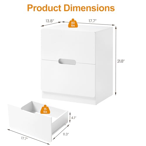 RoyalCraft White Nightstand Set of 2, Night Stand with Drawers, Modern Bedside Table with Handless Design, Wood End Table for Bedroom, Hallway - color: White, size: 2 Pieces