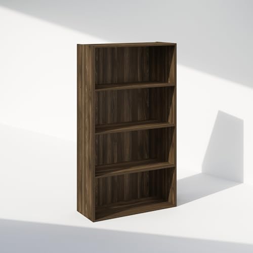 Furinno Simple Book Shelf, 4-Tier Bookshelf, Bookcase with Open Shelf, 9.4 x 23.6 x 41.7, for Living Room, Bedroom, Home Office, Columbia Walnut - color: Columbia Walnut, size: 4-Tier, Standard