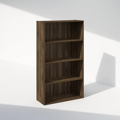 Furinno Simple Book Shelf, 4-Tier Bookshelf, Bookcase with Open Shelf, 9.4 x 23.6 x 41.7, for Living Room, Bedroom, Home Office, Columbia Walnut - color: Columbia Walnut, size: 4-Tier, Standard