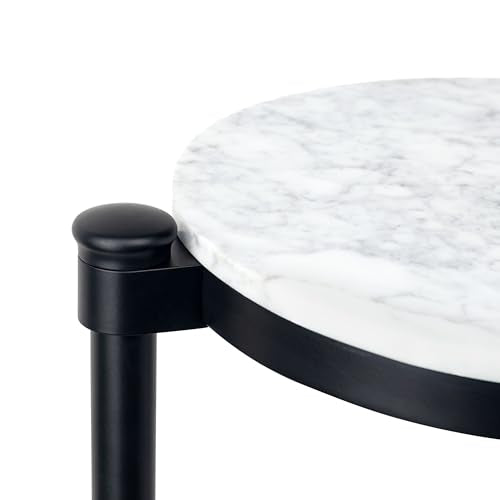 TEHOME Black Marble Drink Table Metal Martini Round Small Drink Side Table for Couch Marble C Shaped End Table for Sofa 10" diam,24.55" h - color: Black With Marble Top