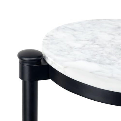 TEHOME Black Marble Drink Table Metal Martini Round Small Drink Side Table for Couch Marble C Shaped End Table for Sofa 10" diam,24.55" h - color: Black With Marble Top