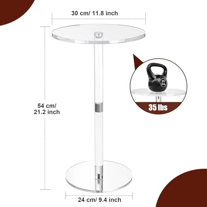 11.8" Round Clear Acrylic End Table - Modern Small Space Side Table for Living Room, Bedroom, Office, Outdoor | Sturdy, Easy to Install, Multi-Purpose - size: Large-11.8in