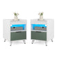 GOFLAME LED Nightstand Set of 2, 3-Tier Sofa Side Table with Drawer & Open Shelf, Remote Control, Aluminum Alloy Leg, Modern End Table for Bedroom, Guest Room, White