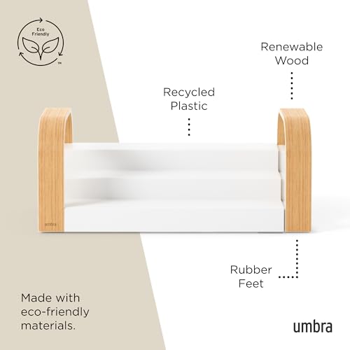 Umbra Bellwood Spice Shelf, Expandable Three-Tier, White/Natural | Pantry organizer, no assembly, large capacity storage, fits cabinets and drawers - color: Natural/White
