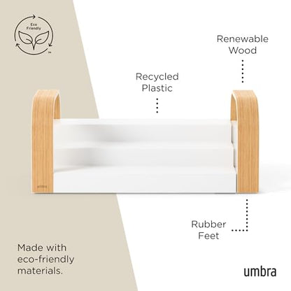 Umbra Bellwood Spice Shelf, Expandable Three-Tier, White/Natural | Pantry organizer, no assembly, large capacity storage, fits cabinets and drawers - color: Natural/White