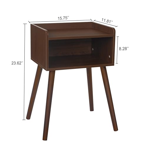 MaxSmeo Small Nightstand, Mid Century Modern Side Table Bedroom with Storage, Small End Bedside Table with Solid Wood Legs for Living Room, Office(Walnut Brown) - color: Walnut Brown