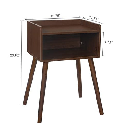 MaxSmeo Small Nightstand, Mid Century Modern Side Table Bedroom with Storage, Small End Bedside Table with Solid Wood Legs for Living Room, Office(Walnut Brown) - color: Walnut Brown